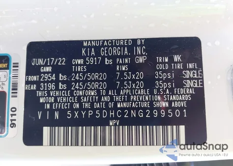 2022 Kia Telluride Sx из США, поврежденный, VIN 5XYP5DHC2NG299501